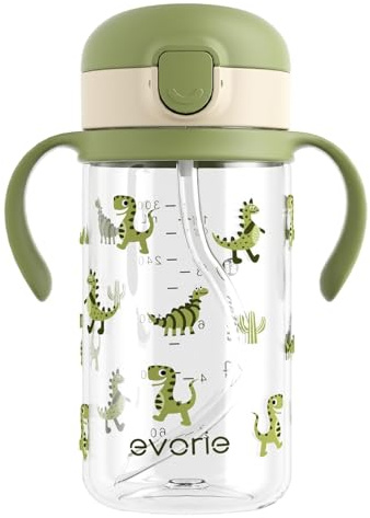 Evorie Tritan Trinkflasche mit Strohhalm auslaufsicher 1–3 Jahre, 300 ml | BPA- & BPS-frei, Baby Trinkflasche mit Strohhalm, Kinder Trinkflasche mit Griff, auslaufsicher, spülmaschinengeeignet