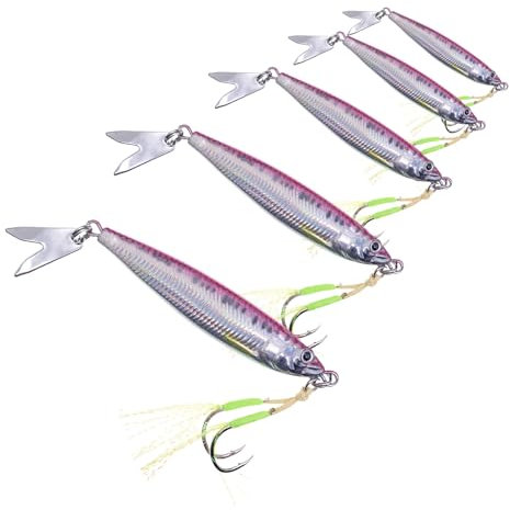 Esche rotanti in metallo, esche da pesca in mare, 5 cucchiaini, ami da pesca alla trota con amo singolo in acciaio(Silver,30g)
