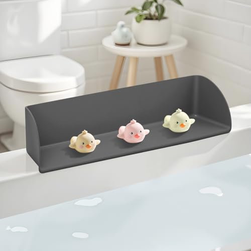 Heebabeys Bathtub Splash Guard Play Shelf Area -Silicone Tub Water Splash Guard with 6 Suction Cups- Bathtoy Tray Caddy Holder Storage- Bathtub Side Suction Tray -No Mess Water on Floor.