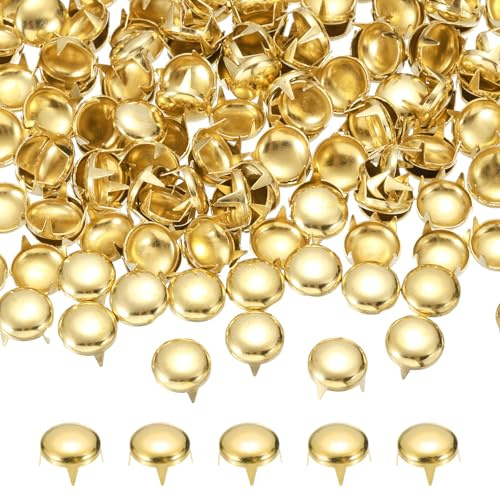 PATIKIL Runde Dom Niete, Nieten Set Metall 4 Krallen Stud Punk Niete 12mm | Nietenkopf für DIY, Lederband, Schuhe Deko, Reparatur, Kleidung, Gürtel, Goldfarben