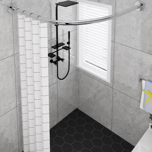 Serenitison Adjustable L Shaped Shower Rail,No Drill Bathroom Divider Rod,Extra Long Telescopic Shower Curtain Rail,Rustproof,Adjustable,Strong Load Bearing,Fits Walk In Showers Wet Rooms