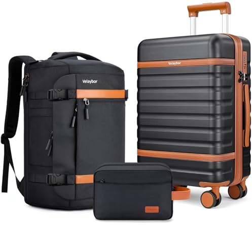 Velaybor 20 Carry On Luggage Set 3 Piece With Travel Backpack, YKK Zippers