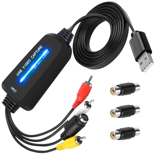 VHS to Digital Converter, USB 2.0 Capture Card for VHS/VCR/DVD/Hi8, Plug and Play 1080p HD Video Adapter Compatible with Windows/Mac, Convert Analog to Digital for Home, Teachers & Content Creators