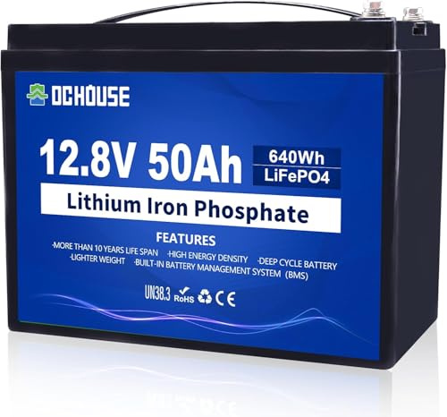 DCHOUSE 12V 50Ah Marine Trolling Motor Lithium LiFePO4 Battery Built-in BMS, BCI Group 22NF, 5000+ Cycles, for 30~50lb Trolling Motor, Electric Wheelchair, Camping, Solar, RV, Scooters, Power Wheel
