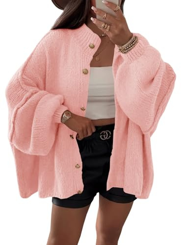 Saodimallsu Cardigan d'hiver court à manches lanternes pour femme | boutonnière, pull ouvert sur le devant, manches longues, ample, manteau tricoté, automne, veste