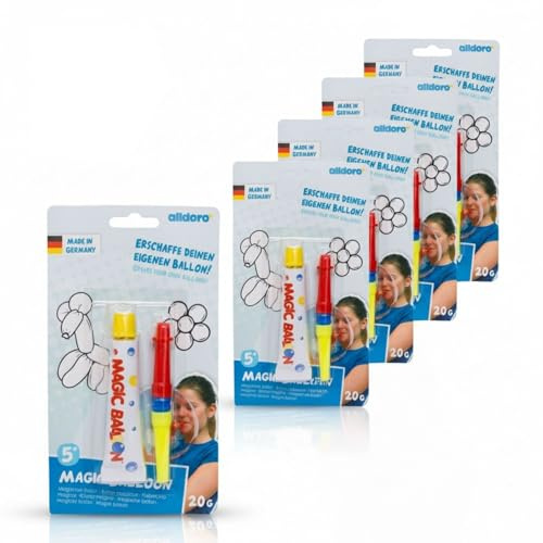 alldoro Magic Balloon Ballonpaste mit Blasröhrchen 5er Set, Ballonspielzeug | Partyspielzeug, DIY-Ballonfiguren formen, 5 x 20 g Paste in Zufallsfarbe, sorgt für Spielspaß, für Kinder ab 5 Jahren
