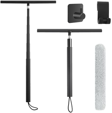 KOSLEOW Raclette de Douche Telescopique 120-146cm, Raclette à Vitre en Silicone pour Sol et Douche, avec Gaine en Microfibre et Crochet, Lave Vitre, pour Carrelage, Cuisine