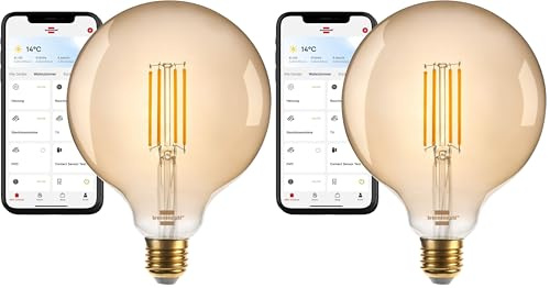 Brennenstuhl Connect WiFi Filament LED Lampe Globe (Vintage Glühbirne kompatibel mit Amazon Alexa und Google Assistant, E27, 470lm, 4,9W, warmweiß 2200K, stufenlos dimmbar, Retro, kostenfreie App)