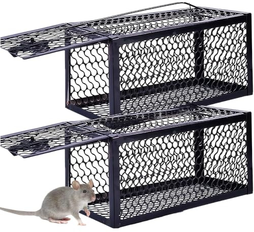 FENYW Rattenfalle Lebend, 2PCS 41x14x11cm, Marderfalle Lebendfalle, Kastenfalle aus Edelstahl, zum Fangen von Mäusen, Marder und Füchse, Kaninchen verwendet Wird für Küche Garten Lagerhaus (Schwarz)