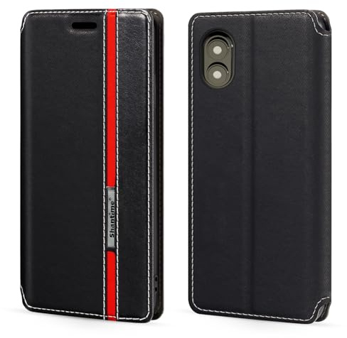 Shantime Classic Stripes Faux Leather Flip Case Compatible with Furi Phone FLX1S, Invisible Magnetic Cover with Card Slot, Contrast Color Design(Black)