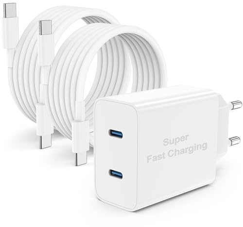 Chargeur Rapide 45W, Double Port avec 2M Cable USB C vers USB C pour Apple iPhone 17 16 15 Pro Max/Plus/iPad Pro/Air, Type C Secteur Adaptateur Prise pour iPhone 17 16e 15/Samsung Galaxy S26/S25 Ultra
