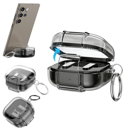 KZIOACSH Clear Case for Samsung Galaxy Buds 4/Samsung Galaxy Buds 4 Pro with Keychain Hook & Secure Lock, Full-Coverage Shockproof Soft TPU Anti-Lost Shockproof Carrying Bumper Cover
