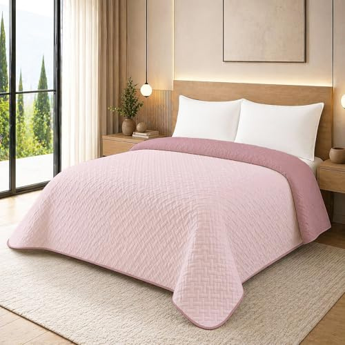 NARCISO - Trapunta Letto Singolo Primaverile con Trama Lavorata dal Design Classico, Trapuntino 1 Piazza Ideale per la Mezza Stagione, Copriletto Singolo Leggero (Rosa/Cipria)