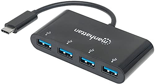 Manhattan 162746 USB 3.1 Generation 1 Type C-Hub (4 USB Type A-Ports, Stromversorgung über USB) schwarz