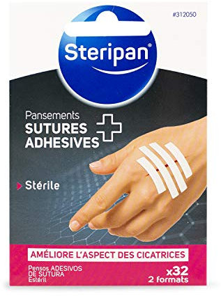 Steripan - Pansements Sutures Adhésives - 100% Stérile - Améliore l'Aspect des Cicatrices - Discrètes - 2 Formats - x32