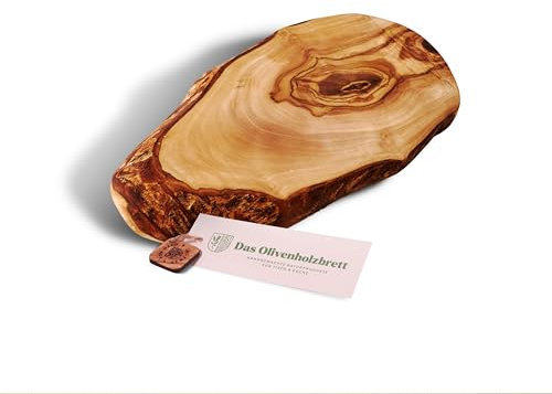 das Olivenholzbrett® Schneidebrett Olivenholz, Brotzeitbrett aus Holz mit naturbelassenem Rand, 25 cm