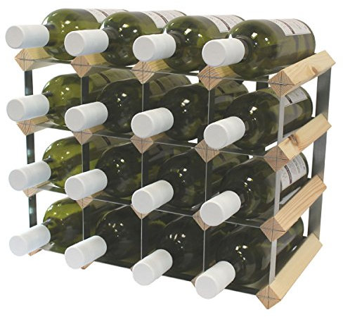 Wineware 16 Bottle Fully Assembled Wooden Wine Rack - Natural Pine & Galvanised Steel - Made in The UK