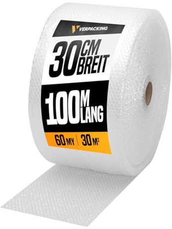 verpacking Luftpolsterfolie 100 m lang Noppenfolie Knallfolie Blisterfolie Polstermaterial F??llmaterial f??r Kartons (4 Rollen - 30 cm x 100 m, 60 my)