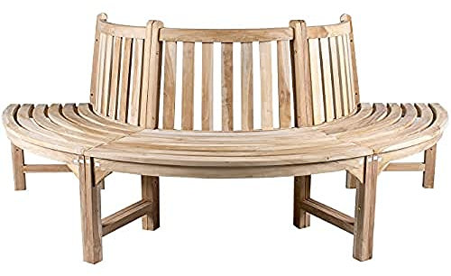 Ambientehome 30039 Baumbank Massivholz Holzbank Gartenbank Circa 220 cm breit unbehandeltes Teakholz halber Kreis Rundbank, Grau