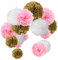 15er Set Pompoms Deko Bunt Seidenpapier Pompons für Hochzeit, Geburtstag, Party Gold Rosa Weiß