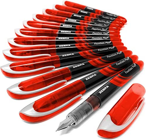 Zebra Fuente - Disposable Fountain Pen - Red Ink - Pack of 12
