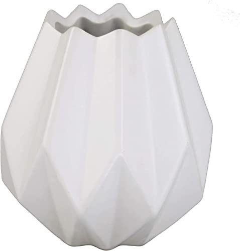 Moderne Pastelfarbene Keramikvase, Tischvase Vase, Geometrisch Origami Design, Keramik (Weiß 14 cm Hoch)