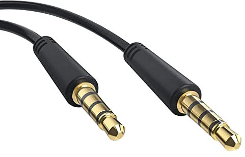 CABLEPELADO Cable alargador Jack 3.5 mm TRRS 4 Pines | Macho a Macho | Compatible con Auxiliar para Radio de Coche, Cascos, PS5, Xbox, Reproductor DVD, Altavoz,PC,TV | Negro | 50 cm