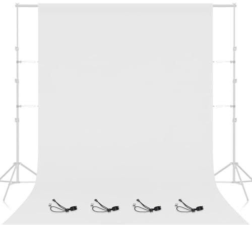 EMART Foto Hintergrund Weiß, 3x6m Fotohintergrund Fotografie Weiß mit 4 x Clips,Fotoleinwand Hintergrund Weiss Polyester Faltbare für Photo Video Studio, Produkt, Porträt Fotografie