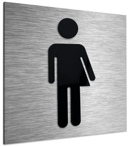 ALÚMADESIGNCO Genderneutrale Toilettenschild - Diverse Toiletten WC Schild - Toilette Divers Schilder - Toilettenschilder Mann Frau/Unisex Türschild - 120 x 120 mm Silber, Schwarzes Acrylglas