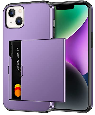 Coolden for iPhone 14 Plus Case Wallet Case Armor Shockproof Case Heavy Duty Protective Case Hard PC Back Soft TPU Bumper Card Holder Slot Wallet Case Cover for iPhone 14 Plus Phone Case (Purple)