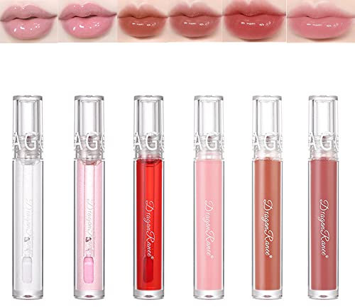 6 Farben, transparentes Lipgloss-Set, Glitzer, schimmernder, flüssiger Lippenstift, feuchtigkeitsspendend, pflegend, langanhaltend, Make-up, Geschenkset für Frauen und Mädchen (a)