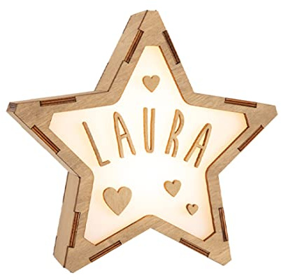 LED-Leuchtstern aus Holz mit USB-Anschluss - Inklusive Buchstaben - personalisierbar - Dekolicht - Geschenk für Kinder - Geburtstagsgeschenk - LED-Lampe Nachtlampe - Geburtstag Weihnachten
