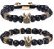 BCughia Armband Perlen Retro, Armband Set Schwarz Metalllegierung 2Pcs Rundschliff Zirkonia Bead Kette Elastische Natursteinperlen mit Krone 18cm X 8mm