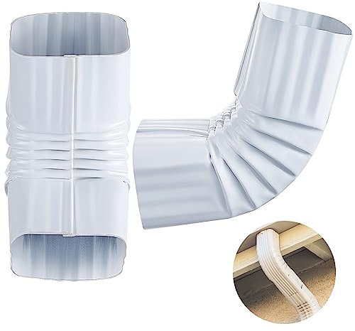 Blulu 2 x 3 Zoll 75 Grad Fallrohr Dachrinne Ellenbogen Stil A Weiß Aluminium Fallrohr Ellenbogen Dachrinnen und Fallrohre Teile für Regenrinne Down Auslauf Abfluss (2 Stück)