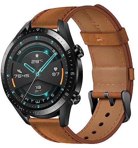 Wanme Bracelet Cuir Compatible avec Huawei Watch GT2 46mm / GT 2 Pro / GT3 / GT 2e, 22mm Bracelet de Remplacement pour GT2 Classic, Homme Femme (Brun)