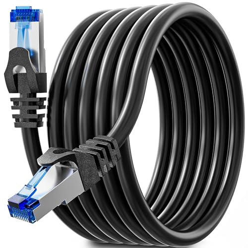 Soibke Cable Ethernet 15 Metros, Cable de Red Cat 6 Blindado FTP Gigabit Cable RJ45 23AWG Cable LAN Negro Impermeabilización Cable Red 15 Metros Exteriores 1Gbps 250MHz Alta Velocidad Para Moedm