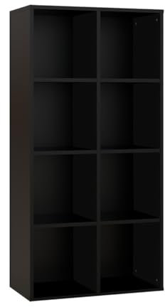 Panana Bookcase with 6/7/8 Compartments, Wooden Cube Storage Book Shelving Display Unit for Living Room Bedroom Furniture (Black, 8 Compartments)
