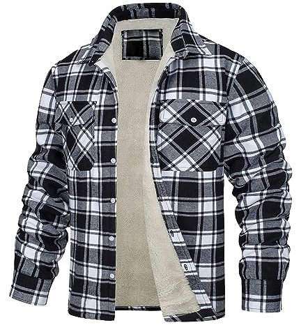 Generisch Jacke Herren Kariert Gefüttert, Winterjacke Thermohemd Fleece Freizeit Arbeitsjacke Hemd Gefüttert Mit Karo Reißverschluss Rot Steppfutter Holzfäller Schwarz (5XL, Schwarz)