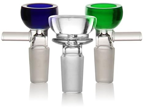 Glass Bong Bowl 14.5mm with Smoking Pipe, Accessories Glass Bongs Blue+Green Smoking bolw 14.5mm Hookah Pipe Bowls with Bongs Accessory Bowl for Smoking (3 pieces 14.4mm Bong bowl)