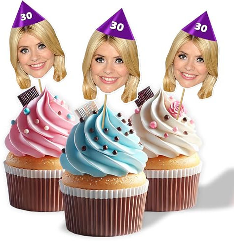 Personalised Cupcake Toppers Birthday Decorations - Optional Hat Design - Customized Face Photo Cake Topper for Birthdays Anniversary Parties (20 Toppers)