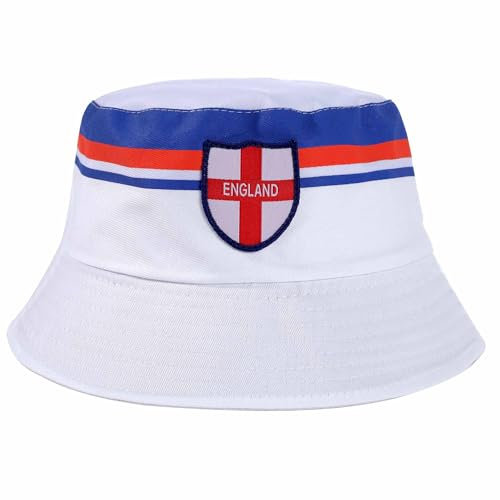 GIFTS 4 ALL New Adults England Fans Bucket Hat with Embroidered Flag, England Sports Sun Hat, England Football Bucket Hat, England Fans Retro Bucket Hat