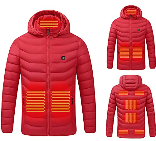 Heated Jackets for Men UK Hooded Heated Coat USB Charging Heated Clothing Winter Warm Electric Heated Body Warmers Heated Coat with 9 Heating Zones for Outdoor Riding Skiing Fishing(No Power Bank)