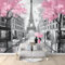 Peinture À L'Huile Paris Romantique Papier Peint Panoramique 3D Murales Gris Rose Murale 3D Papier Peint Intissé Poster Décoration Fond De Mur Tv Salon Papier Peint Murales 400x280 cm