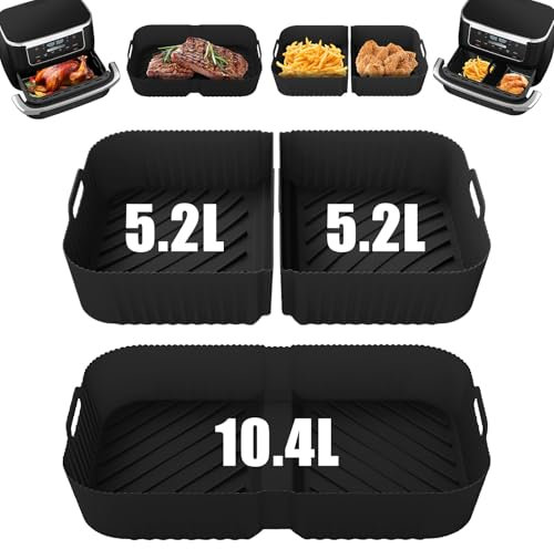 Lot de 3 Silicone Moule Air Fryer pour Ninja Foodi Flex 10.4 L AF500EU, Réutilisables Air Fryer pour Friteuse, AF500EU Accessoires 1×10.4L+2×5.2L