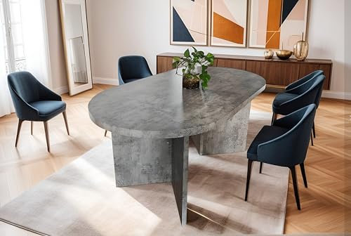 SAM Esszimmertisch Ovi | 204 x 90 cm | Holz Graue-Optik | Tischplatte 40mm | Tischbeine in V-Form | ovaler Esstisch mit geraden Kanten | Holztisch Esszimmer | Esstisch Holz