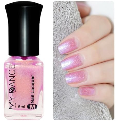 Pink Nail Polish, Pearl Nail Polish, Shimmer Quick Dry Long Lasting Breathable Coral Nail Varnish No UV Needed, Spring Summer Nail Glitter Art Manicure for Women DIY Home
