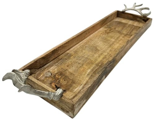 Tablett Mangoholz langes Tablett Kerzentablett Serviertablett 68 cm Holz (XXL 68 cm)