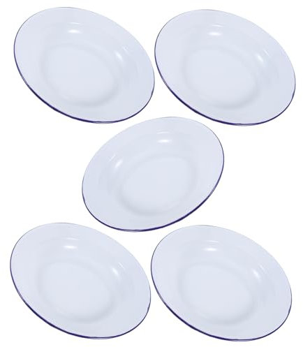 TOPPERFUN 5pcs Vintage Enamel Hot Pot Plates Round Serving Dishes for Snacks Meals Easy to Clean Retro Design for Home Gatherings and Appetizers