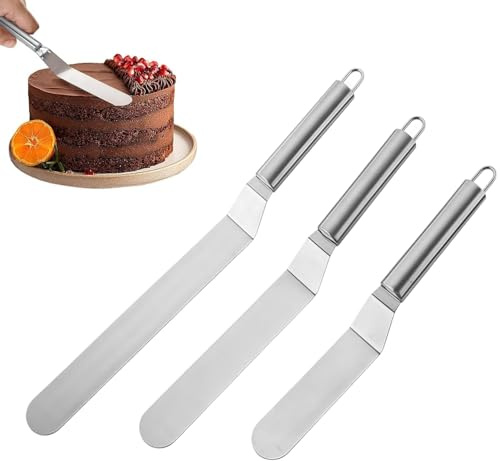 Heyumybit Spatule Patisserie Anglées,3 Pièces Spatules de Cuisine,D'angle en Acier Inoxydable,Spatule Sucrée Pour Glaçage de Gâteaux pour Cuisine,Glaçage,Cupcakes(6/8/10 Pouce)