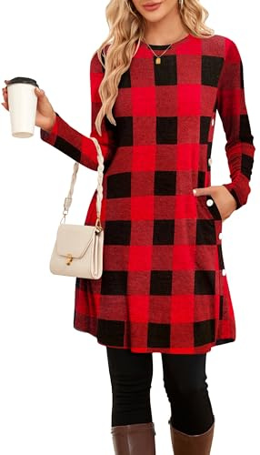 SENBATU Jumper Dress Ladies Long Sleeve Dresses for Women UK Side Buttons Tunic Dress with Pockets